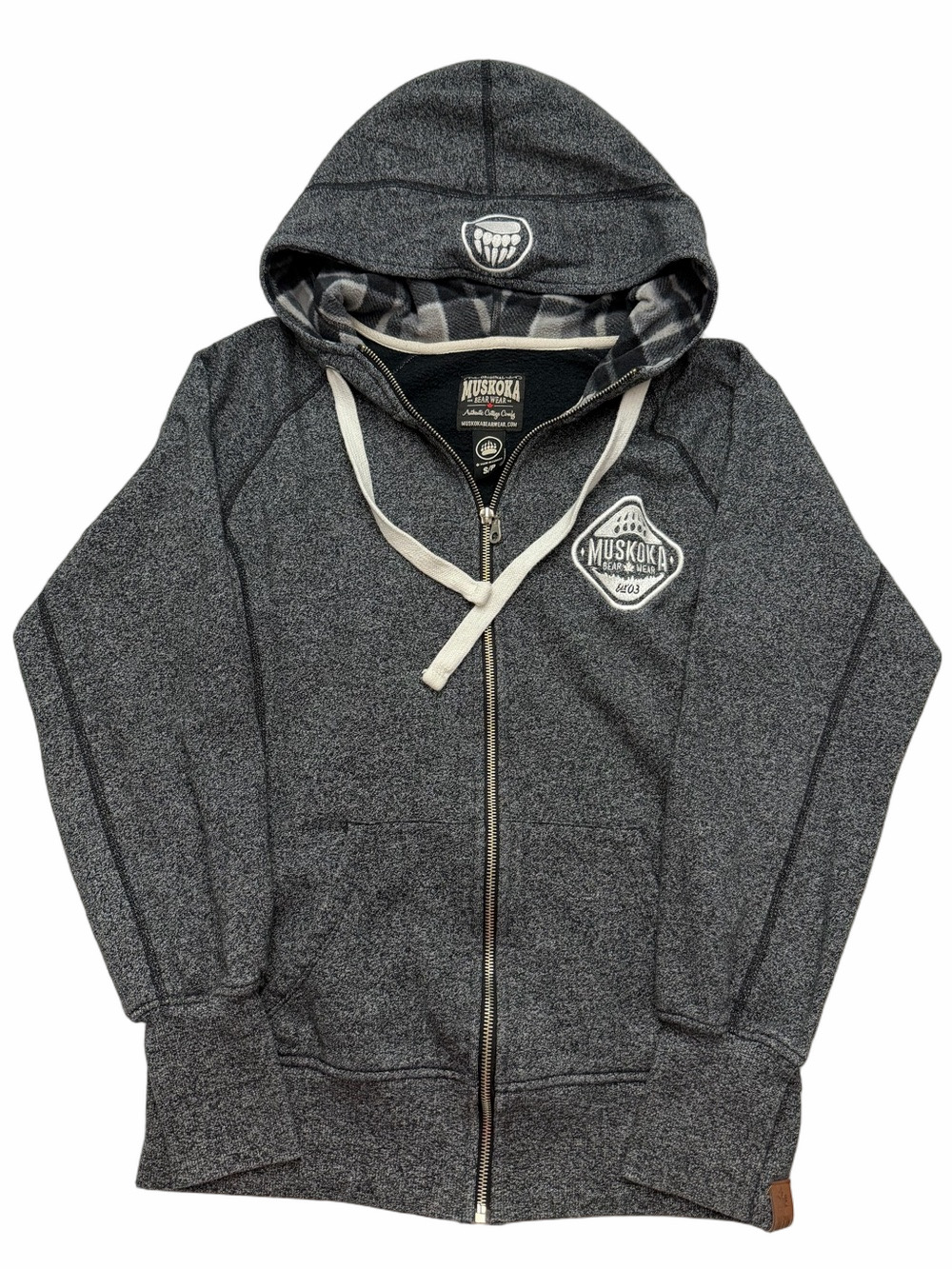 Muskoka Bear Wear Cottage Cozy Adult Small Outdoory Grey Comfy Zip-Up Hoodie